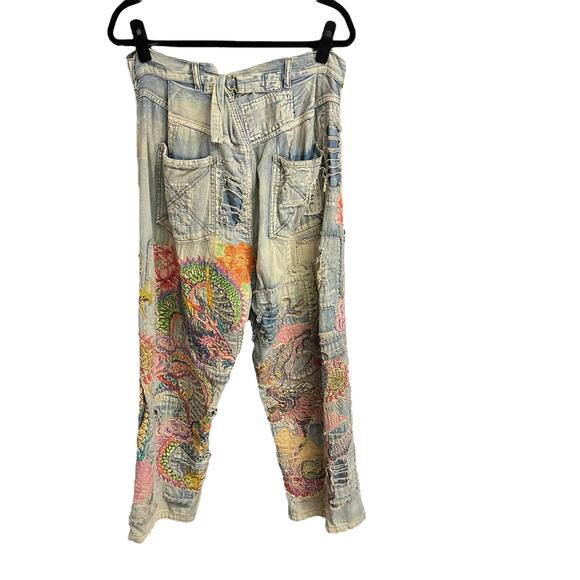 NWT Magnolia Pearl Sea Dragon Applique Miners Denims Faded Indigo Patches OS - Picture 8 of 16